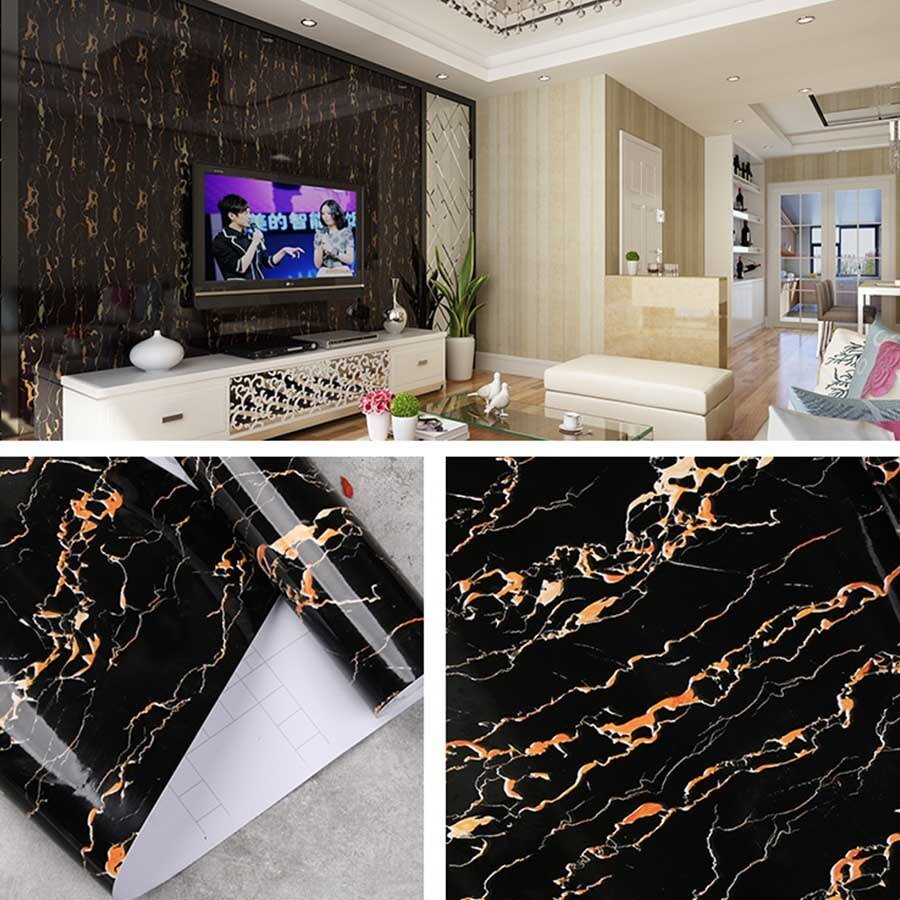 60CM Self-Adhesive Marble PVC Wall Stickers Kitchen Oil Waterproof Renovation Film Cabinet Stove Window Sill Tabletop Wallpaper - DunbiBeauty, LLC