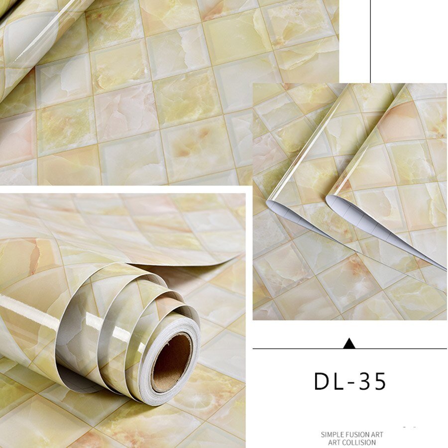 60CM Self-Adhesive Marble PVC Wall Stickers Kitchen Oil Waterproof Renovation Film Cabinet Stove Window Sill Tabletop Wallpaper - DunbiBeauty, LLC