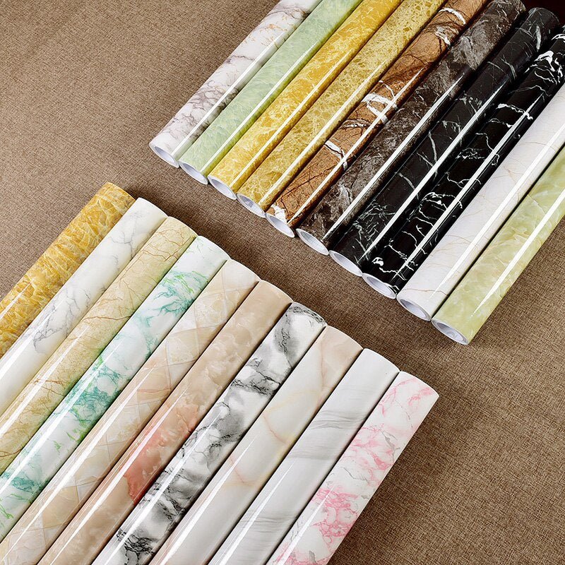 60CM Self-Adhesive Marble PVC Wall Stickers Kitchen Oil Waterproof Renovation Film Cabinet Stove Window Sill Tabletop Wallpaper - DunbiBeauty, LLC