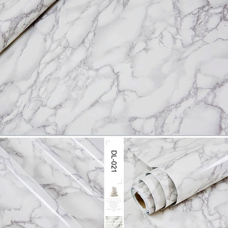 60CM Self-Adhesive Marble PVC Wall Stickers Kitchen Oil Waterproof Renovation Film Cabinet Stove Window Sill Tabletop Wallpaper - DunbiBeauty, LLC