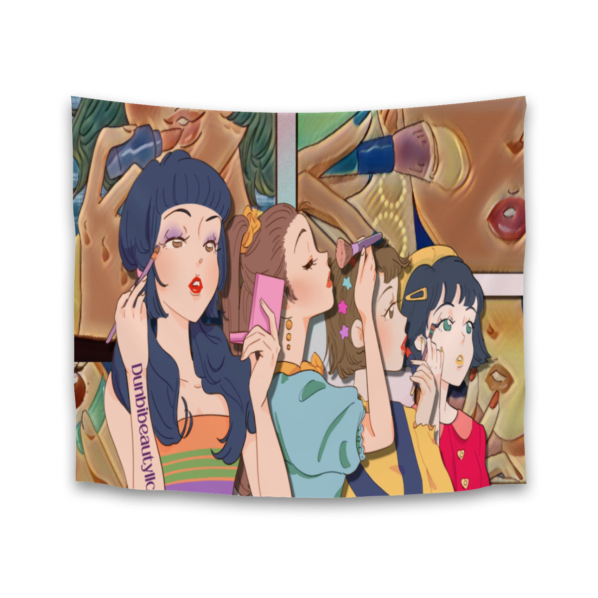 Tapestry(29×37inch) | Polyester -Retro, Makeup, Korean Girls, Hair, Fashion, Lipstick, Mascara, Girl Gang (Designed by Dunbi)