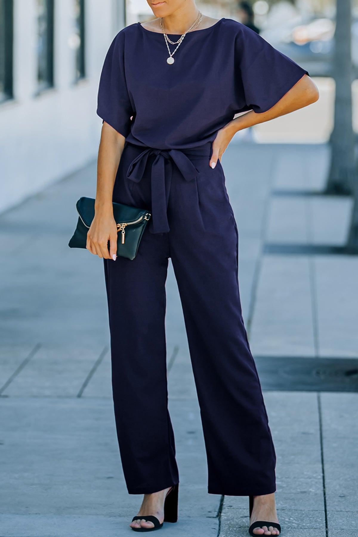 Oh So Glam Belted Wide Leg Jumpsuit Kiwidrop