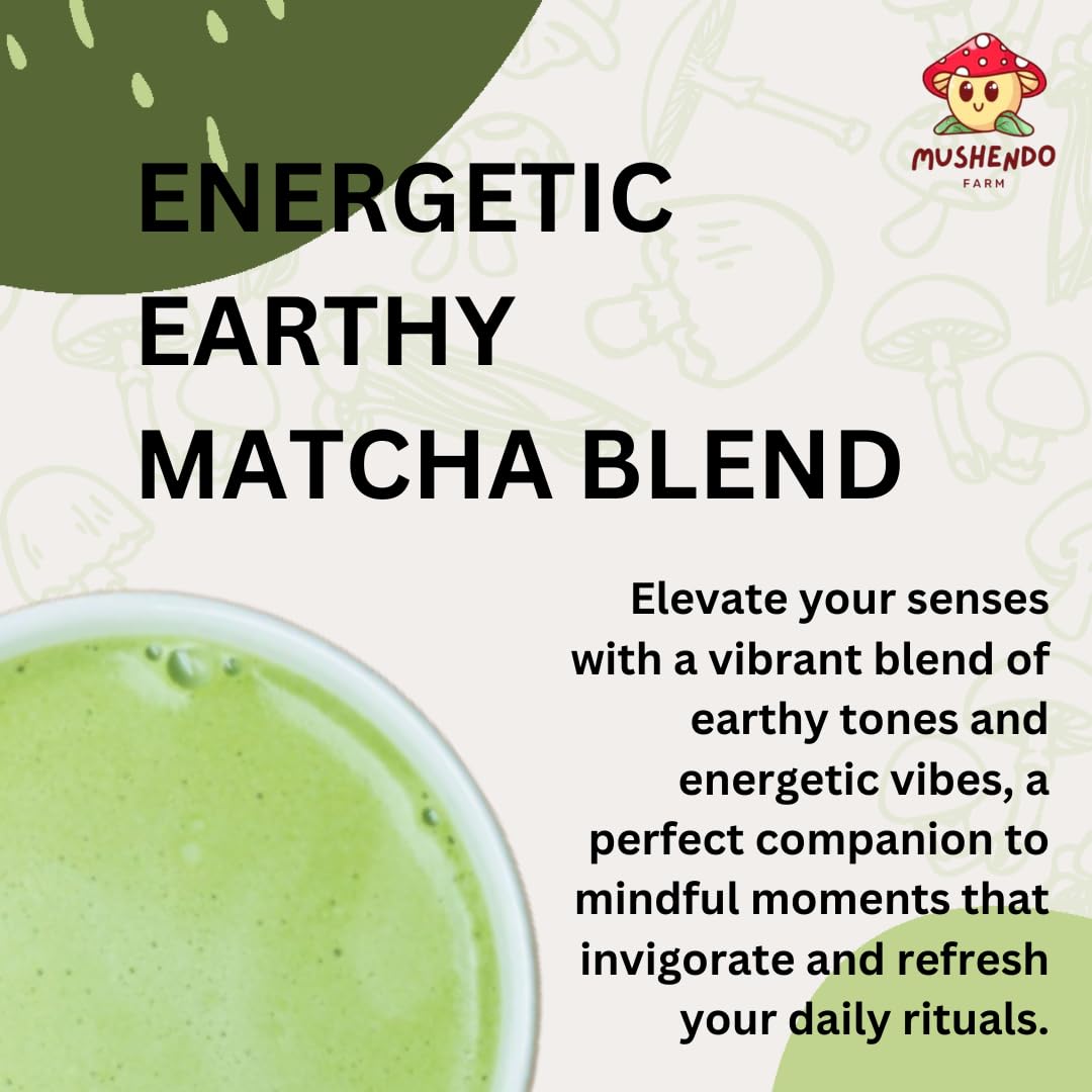 Mushroom Matcha - 6 Adaptogenic Mushroom Blend: Lion's Mane, Cordyceps, Reishi, Shiitake, Reishi, King Trumpet, Turkety Tail - Mushendo Farm - 35 Servings