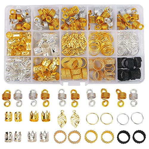 Nafaboig 200PCS Beads for Hair Braids, Hair Jewelry for Women Braids, Metal Gold Braids Rings Cuffs Clips for Dreadlock Accessories Hair Decorations Spreadr