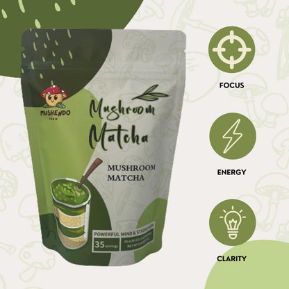 Mushroom Matcha - 6 Adaptogenic Mushroom Blend: Lion's Mane, Cordyceps, Reishi, Shiitake, Reishi, King Trumpet, Turkety Tail - Mushendo Farm - 35 Servings