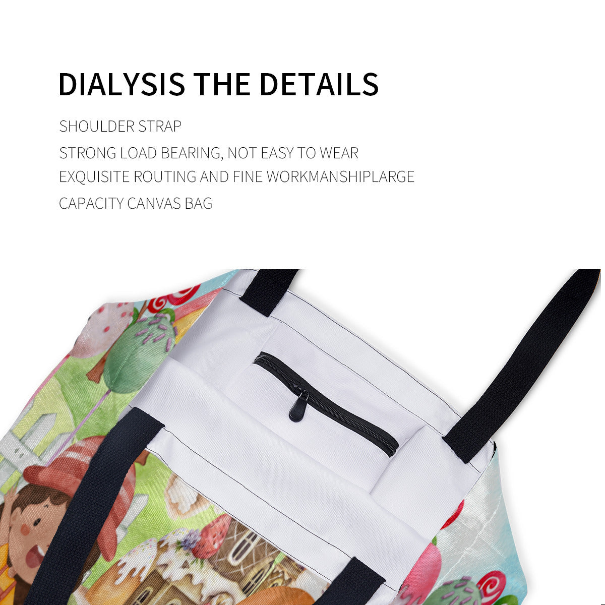 Canvas Bag｜Polyester - Watercolor, Candy, Pastel, Lollypops, Chocolate, Treats, Dessert, Girls, Friends, Rainbow, Candy Shop, Hot Air Balloon, Cake Pops, Chocolate Clouds (Designed by Dunbi)