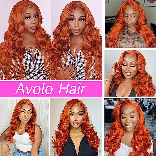 Ginger Lace Front Wigs Human Hair Pre Plucked 13x4 Ginger Orange Lace Front Wigs Human Hair Colored 180% Density HD Lace Frontal Wig Body Wave Ginger Human Hair Lace Front Wigs 88J Color 20 Inch