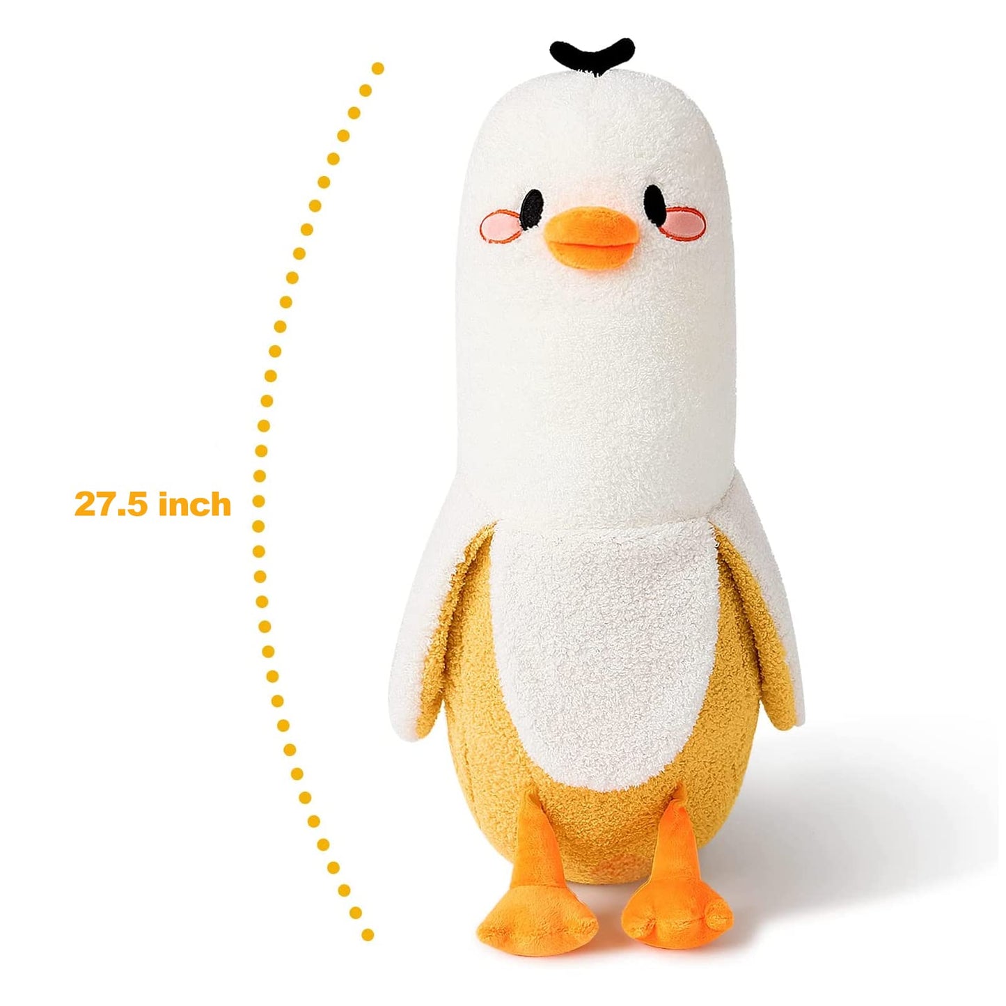 PEACH CAT Banana Duck Plush Toy Cute Plushie Hugging Plush Pillow Duck Stuffed Animal for Girls and Boys White 12"