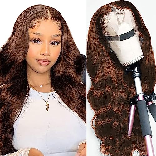 Yunmeng Chocolate Brown Lace Front Wigs Human Hair 13x4 Auburn Brown wig Human Hair Brown Body Wave Lace Front Wigs Human Hair HD Glueless Wigs Human Hair Pre Plucked for Black Women 180% Density