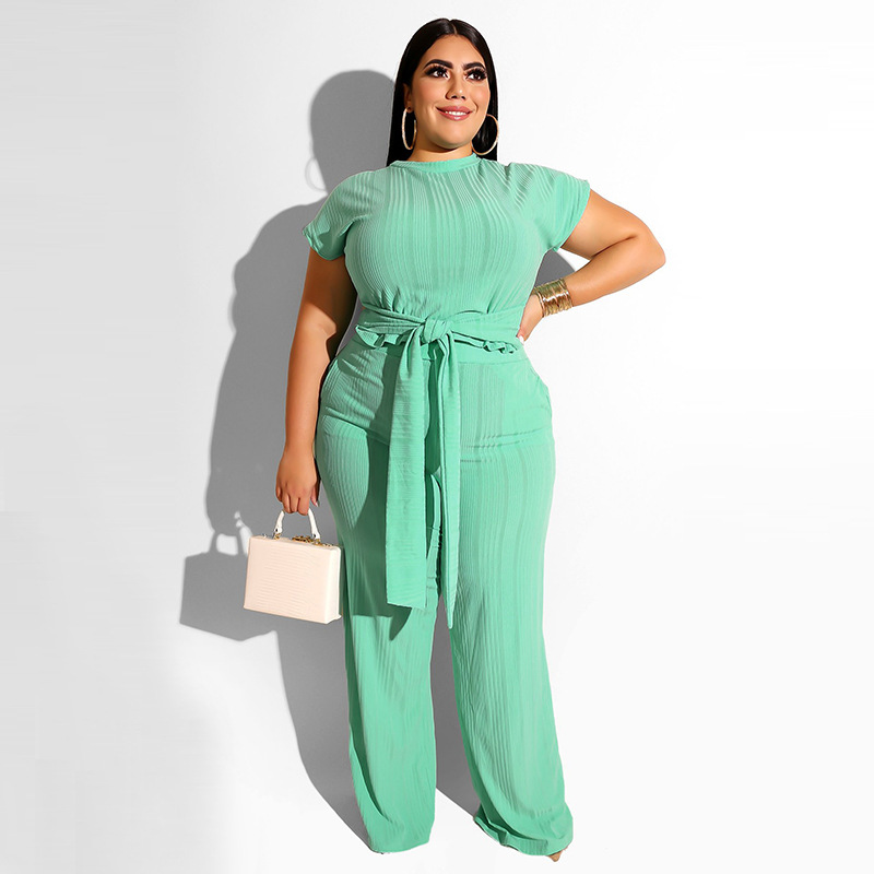 Women's Solid Color Belted Two Piece Set Kiwidrop