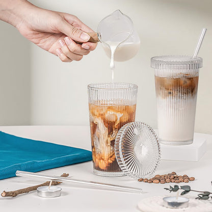 Combler 12 oz Glass Cups with Lids and Straws