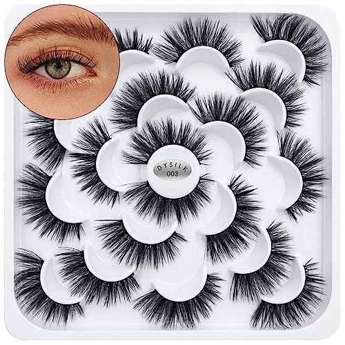 DYSILK Lashes Natural Look -10 Pairs 6D Faux Lashes Pack - Self Adhesive Eyelashes Fake Lashes Reusable False Eyelashes Wispy Fluffy |03-15mm