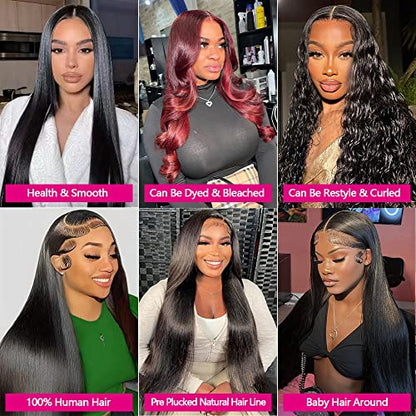 13x4 Straight Lace Front Wigs Human Hair 26 Inch 180% Density HD Transparent Lace Front Wigs Human Hair Pre Plucked Brazilian Virgin Frontal Wigs Human Hair Black Glueless Lace Front Wigs for Women