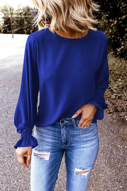 Round Neck Flounce Sleeve Top Trendsi