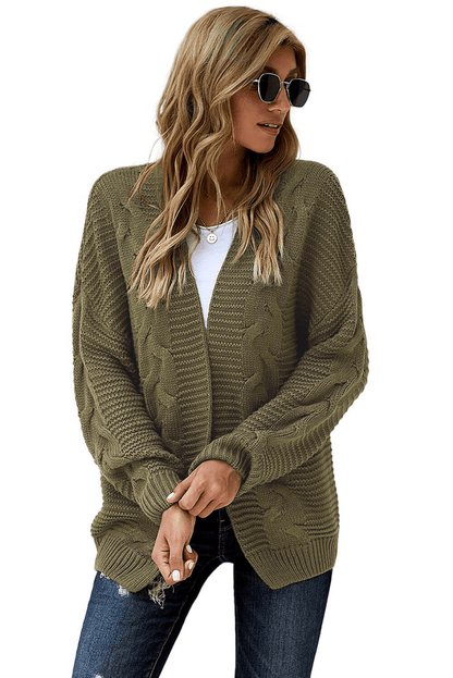 Olive Chunky Wide Long Sleeve Knit Cardigan Kiwidrop