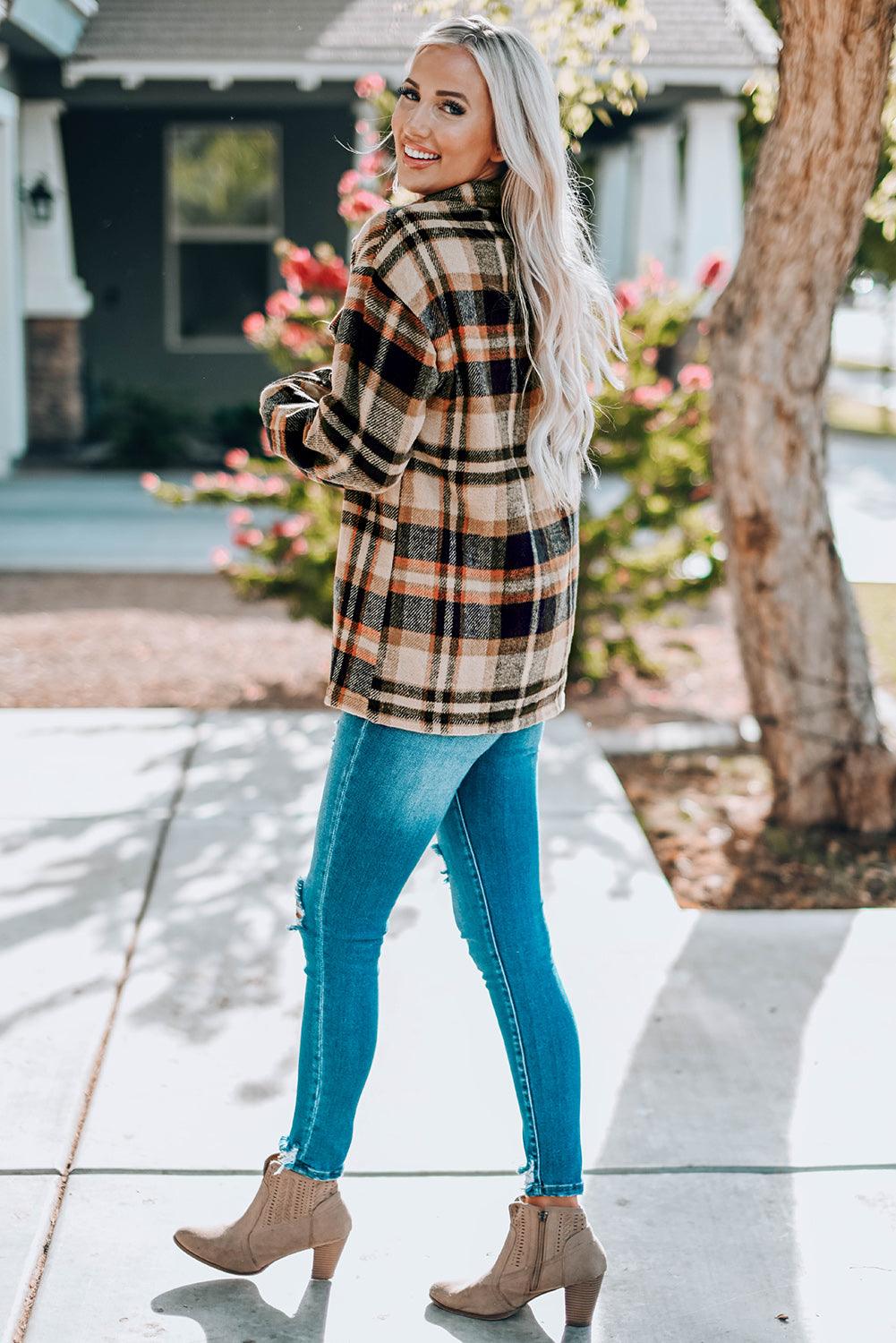 Plaid Button Front Shirt Jacket with Breast Pockets Trendsi