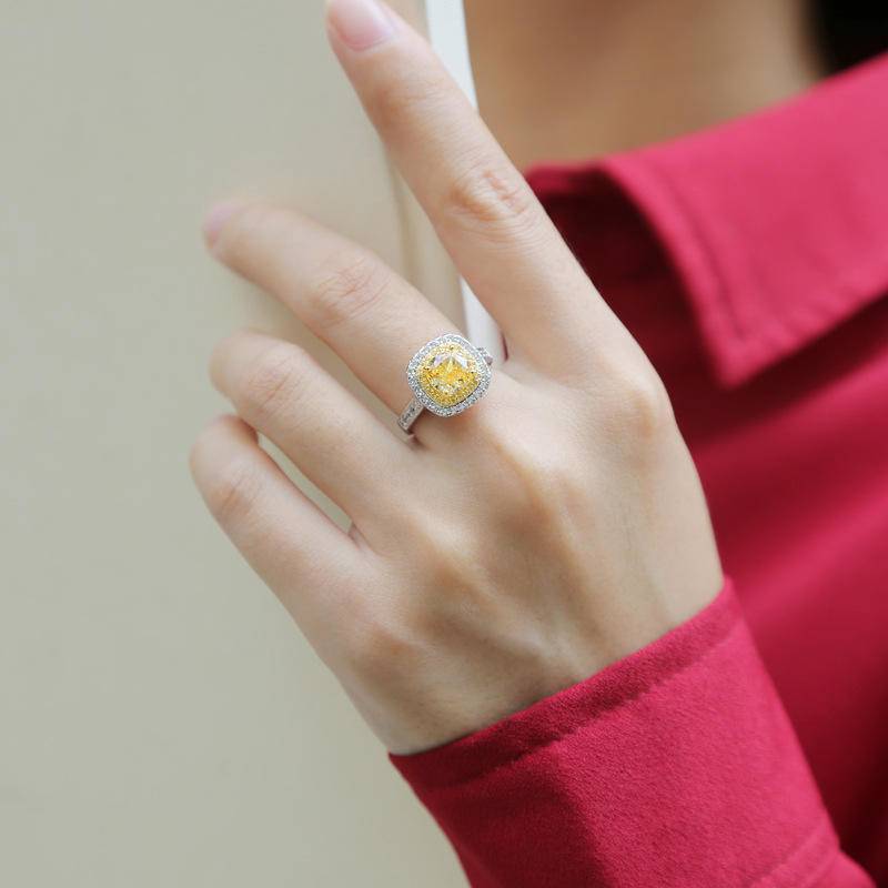 Yellow Square-Shaped 925 Sterling Silver Adjustable Rings