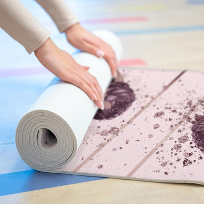 Pink Floral Foam Yoga Mat Printify