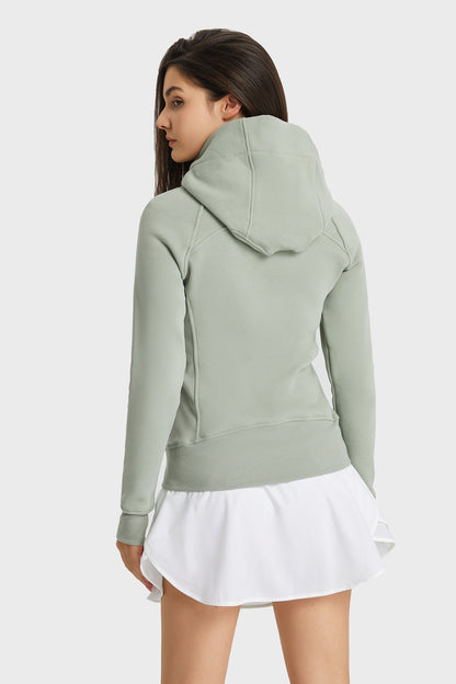 Zip Up Seam Detail Hooded Sports Jacket Trendsi