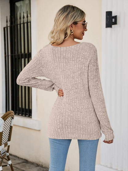 Square Neck Ribbed Long Sleeve T-Shirt