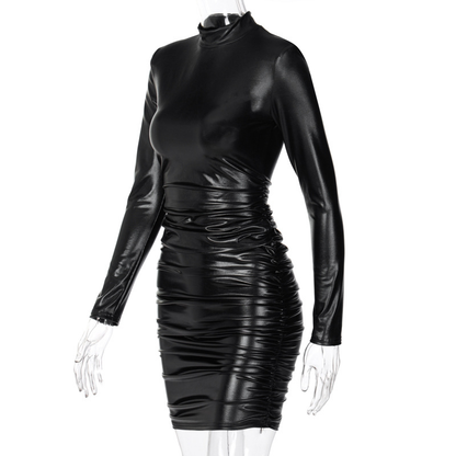 Women's Vegan Leather Ruching Tube Dress Kiwidrop