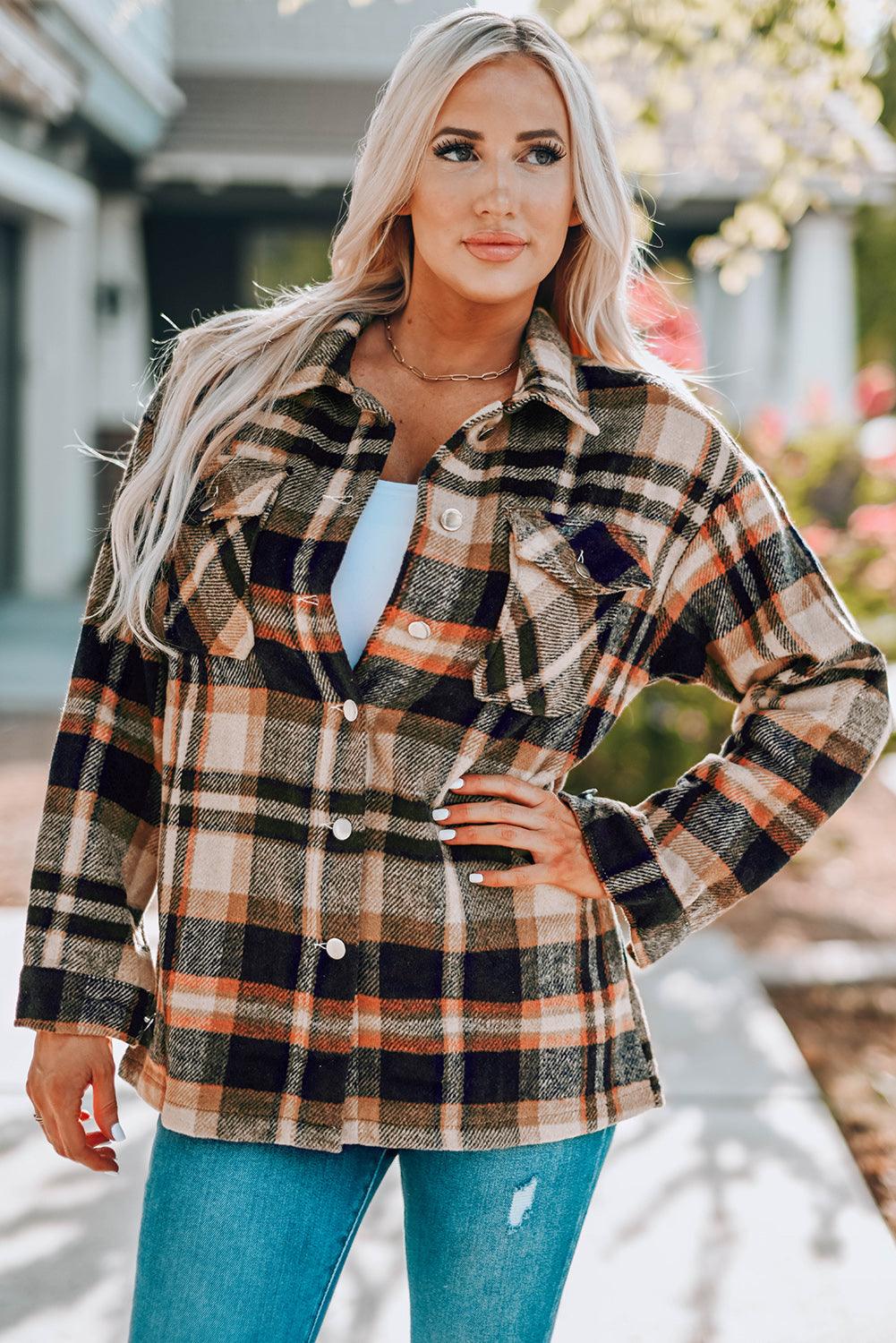 Plaid Button Front Shirt Jacket with Breast Pockets Trendsi