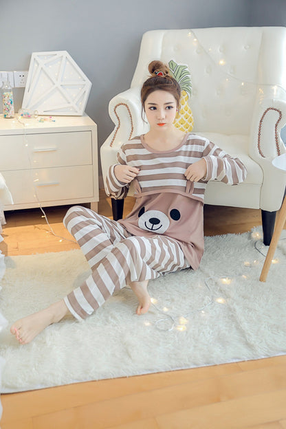 Spring Autumn Maternity Cotton Long Sleeve Nursing Pajama Larnt