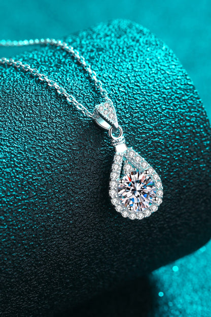 1 Carat Moissanite Teardrop Pendant Chain Necklace Trendsi