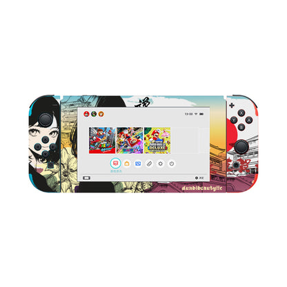 Nintendo Switch Game Console Stickers ｜PVC - Japan, Japanese, Yellow, Blue, Purple, Orange, Day, Early Morning, Sunrise, Japan Flag, Sunrise Rainbow, Crane, Architecture, Pretty Girl, Tiger, Kanji (Designed by Dunbi)