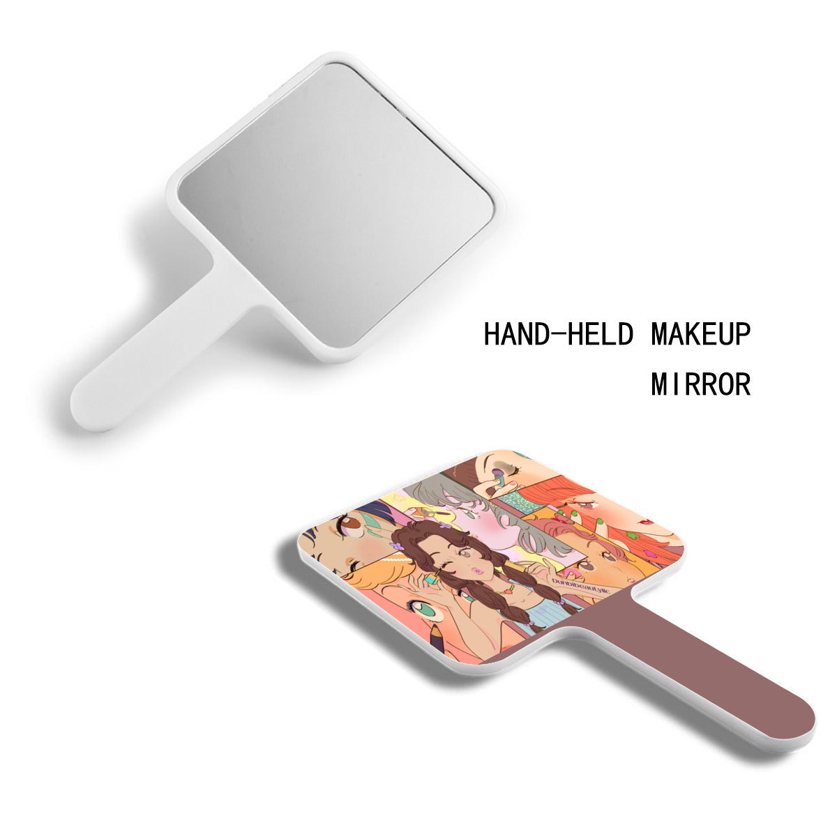 Handle Square Mirror｜Rubber -Kawaii, Anime, Japanese, Girl, Makeup, Beauty, Fun, Sleepover, Feminine, Fun, Cute (Designed by Dunbi)