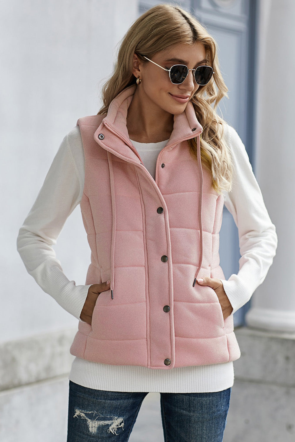 Quilted Mock Neck Vest Kiwidrop