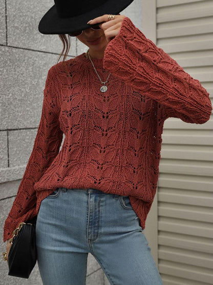 Openwork Dropped Shoulder Knit Top Trendsi