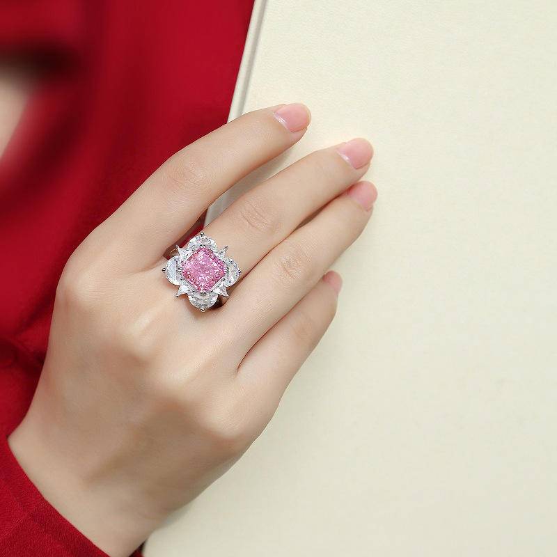 Pink Lotus-Shaped 925 Sterling Silver Adjustable Rings