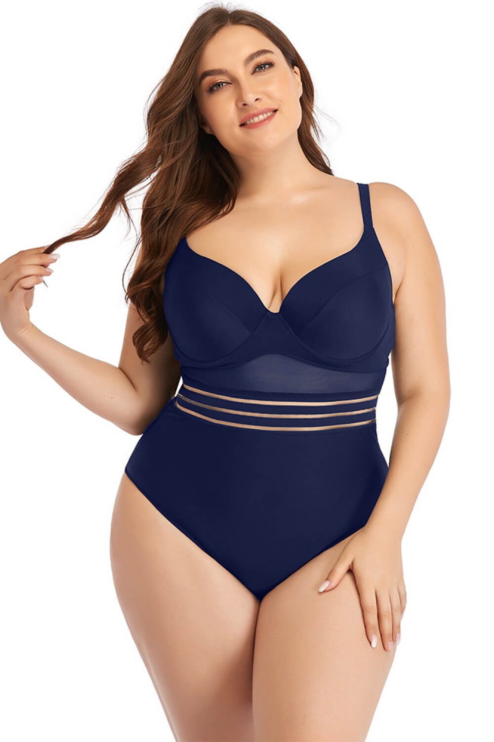 Plus Size Spliced Mesh Tie-Back One-Piece Swimsuit Trendsi