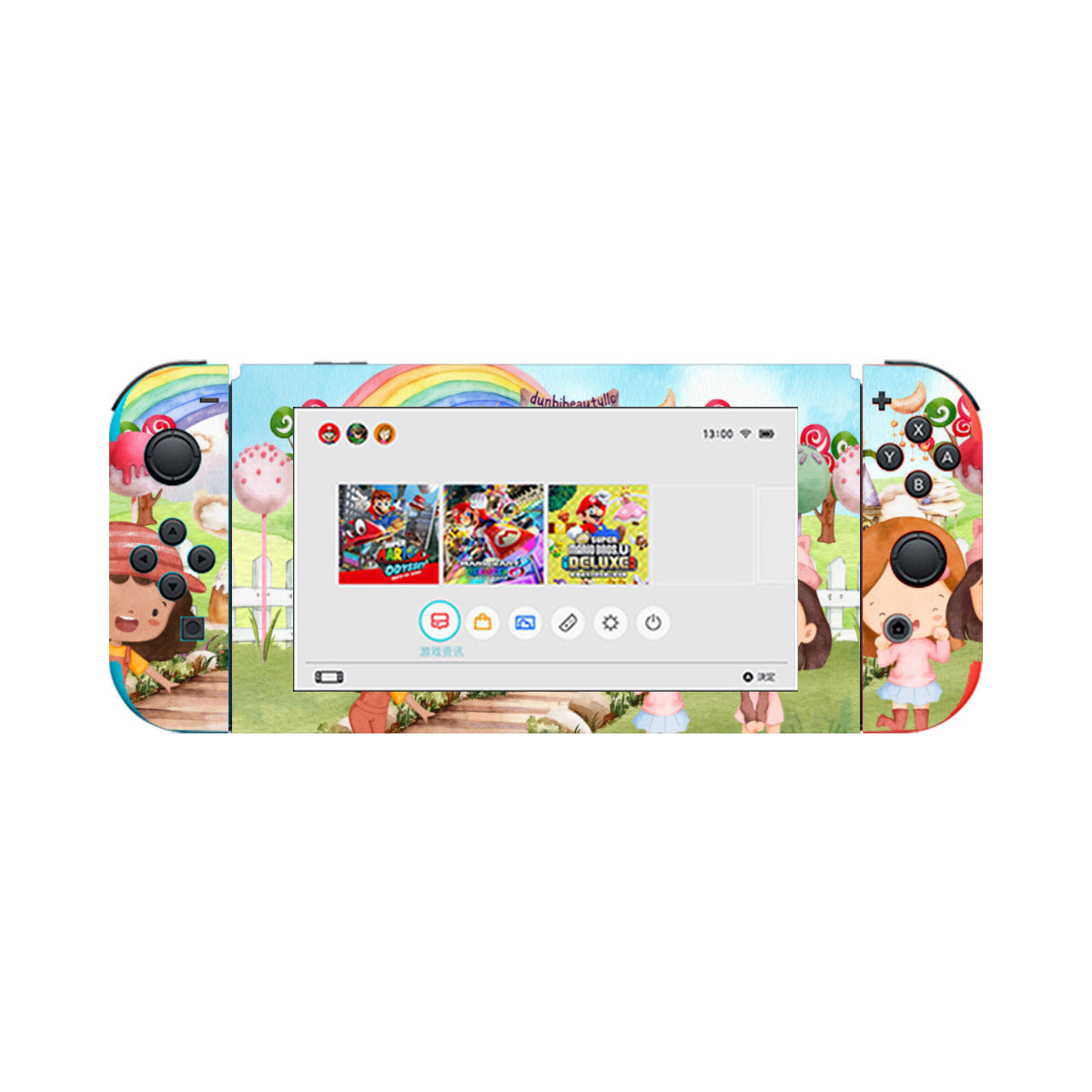 Nintendo Switch Game Console Stickers ｜PVC -Watercolor, Candy, Pastel, Lollypops, Chocolate, Treats, Dessert, Girls, Friends, Rainbow, Candy Shop, Hot Air Balloon, Cake Pops, Chocolate Clouds (Designed by Dunbi)