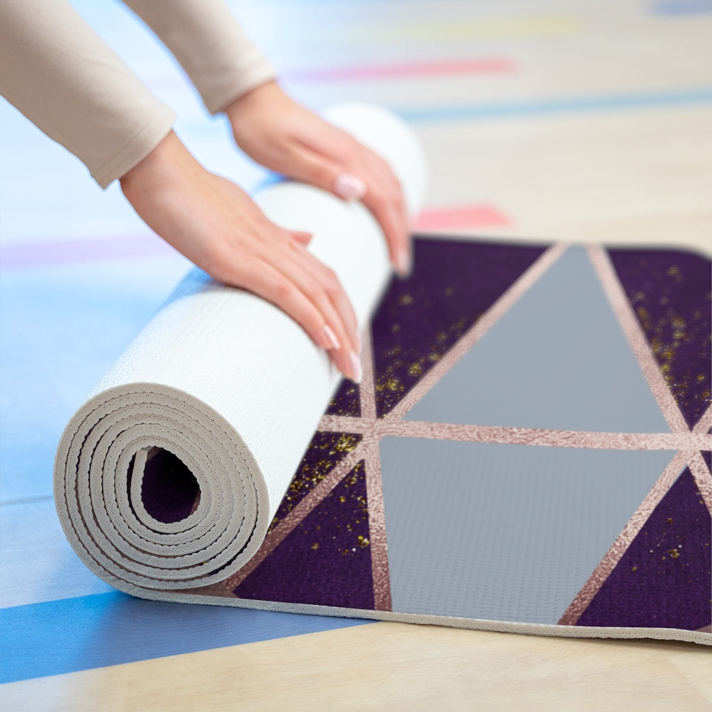 Purple and Rose Gold Geometric Foam Yoga Mat Printify