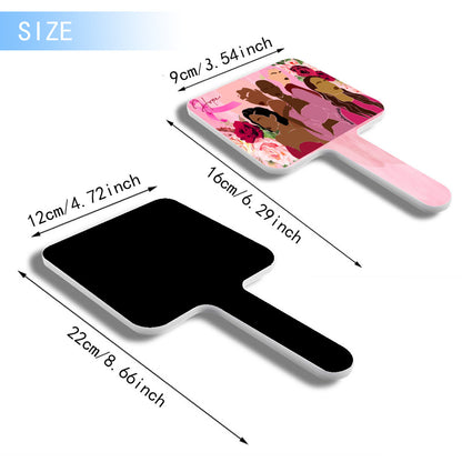 Handle Square Mirror｜Rubber -Unity, Hope, Pink, Hot Pink, Burgundy, Roses, Breast Cancer Awareness, Women, Black, Hispanic, White, Hair, Smooth (Designed by Dunbi)