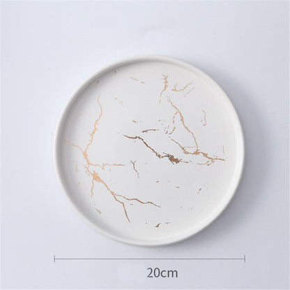 Nordic Storage Tray Round Marble Ceramic Plate Vogue Jewelry  Organizer Trays Home Kitchen Breakfast Steak Dessert Dish Larnt