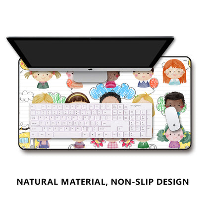 Black Lock Edge Mouse Pad (16×30inch)｜Polyester -Kids, Notebook, Rocket, Sun, Smiley, School Bus, Tree, Flowers, Hearts, Clouds, Nature, Children, Boys, Girls, Friendship (Designed by Dunbi)