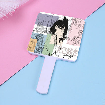 Handle Square Mirror｜Rubber -Japanese, Japan, Girl, Kawaii, Cute, Anime, Manga Style, Peace, Sushi, Tokyo, Cherry Blossoms (Designed by Dunbi)