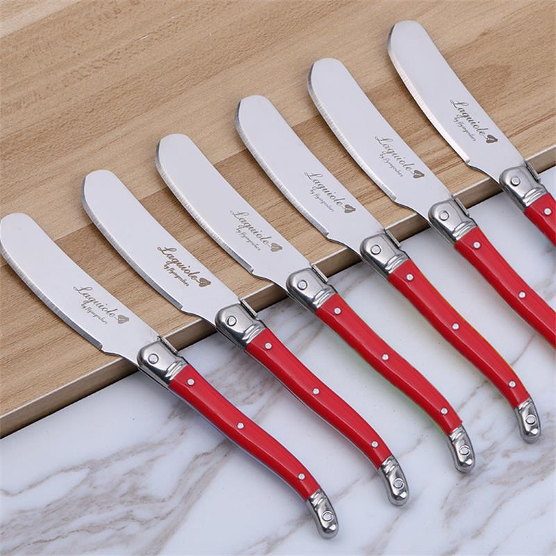 6pcs Laguiole Butter Knife Cheese Spreader Spatula Rainbow Plastic Handle Cheese Slicer Cutter Stainless Steel Kitchen Utensils - DunbiBeauty, LLC