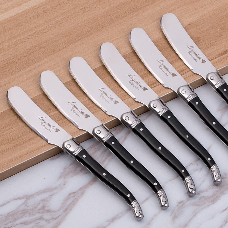 6pcs Laguiole Butter Knife Cheese Spreader Spatula Rainbow Plastic Handle Cheese Slicer Cutter Stainless Steel Kitchen Utensils - DunbiBeauty, LLC