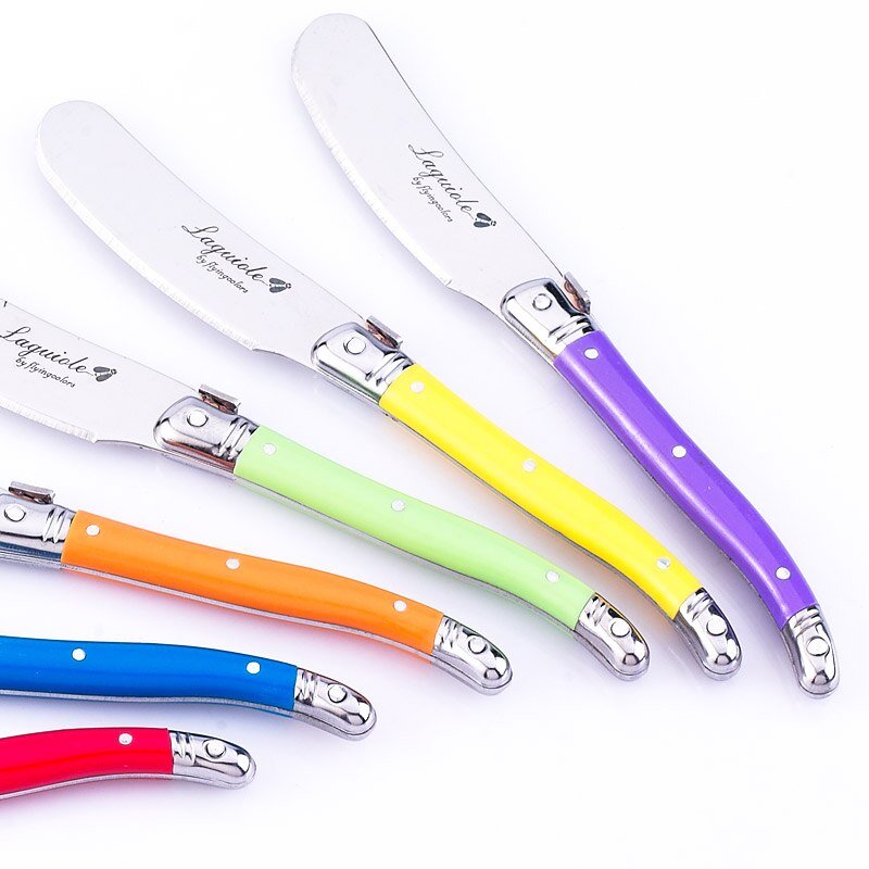 6pcs Laguiole Butter Knife Cheese Spreader Spatula Rainbow Plastic Handle Cheese Slicer Cutter Stainless Steel Kitchen Utensils - DunbiBeauty, LLC