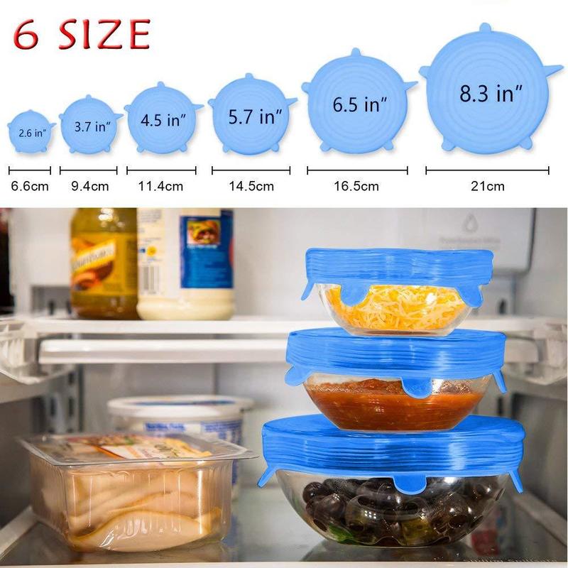 6pcs silicone caps Stretch Lids Universal Silicone Food Wrap Bowl Pot Lid Silicone Cover Pan Cooking Kitchen Accessories - DunbiBeauty, LLC