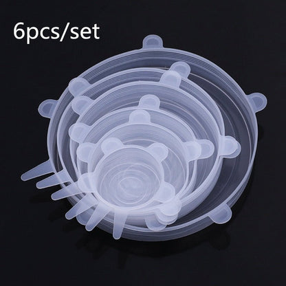 6pcs silicone caps Stretch Lids Universal Silicone Food Wrap Bowl Pot Lid Silicone Cover Pan Cooking Kitchen Accessories - DunbiBeauty, LLC