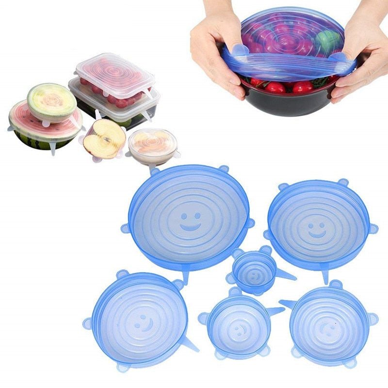 6pcs silicone caps Stretch Lids Universal Silicone Food Wrap Bowl Pot Lid Silicone Cover Pan Cooking Kitchen Accessories - DunbiBeauty, LLC