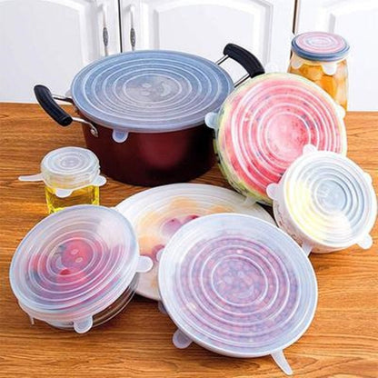 6pcs silicone caps Stretch Lids Universal Silicone Food Wrap Bowl Pot Lid Silicone Cover Pan Cooking Kitchen Accessories - DunbiBeauty, LLC