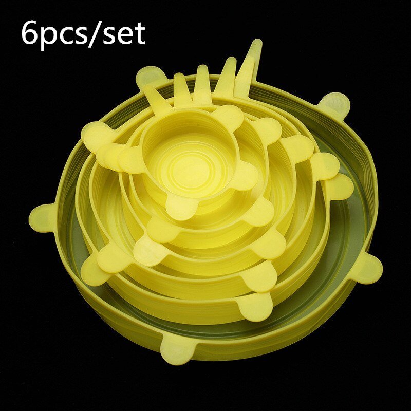 6pcs silicone caps Stretch Lids Universal Silicone Food Wrap Bowl Pot Lid Silicone Cover Pan Cooking Kitchen Accessories - DunbiBeauty, LLC