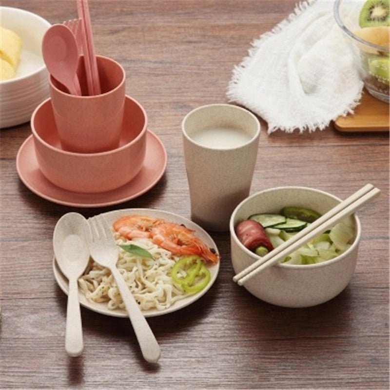 6pcs/set Fiber Children Tableware Set Baby Dinnerware Sets Plate Dishes Bowl with Fork Spoon Dinnerware Feeding Set Baby Tableware - DunbiBeauty, LLC