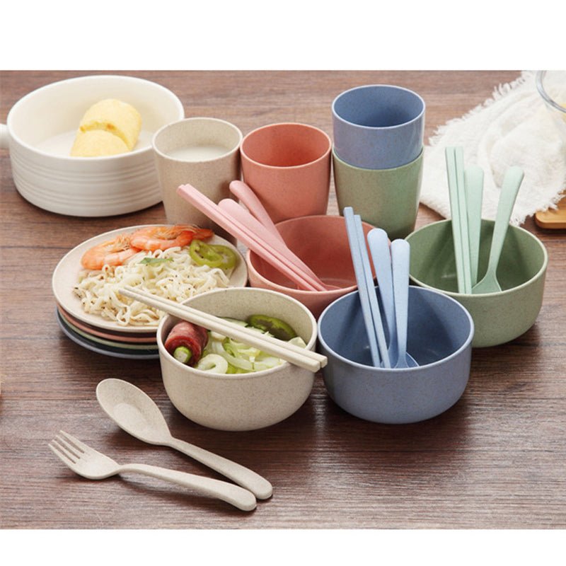 6pcs/set Fiber Children Tableware Set Baby Dinnerware Sets Plate Dishes Bowl with Fork Spoon Dinnerware Feeding Set Baby Tableware - DunbiBeauty, LLC